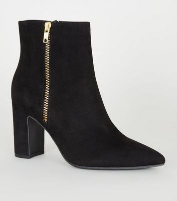 new look faux suede pointed heeled boots in black