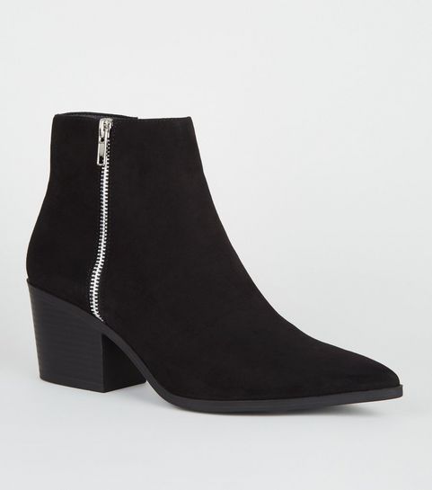 Black Suedette Side Zip Western Boots