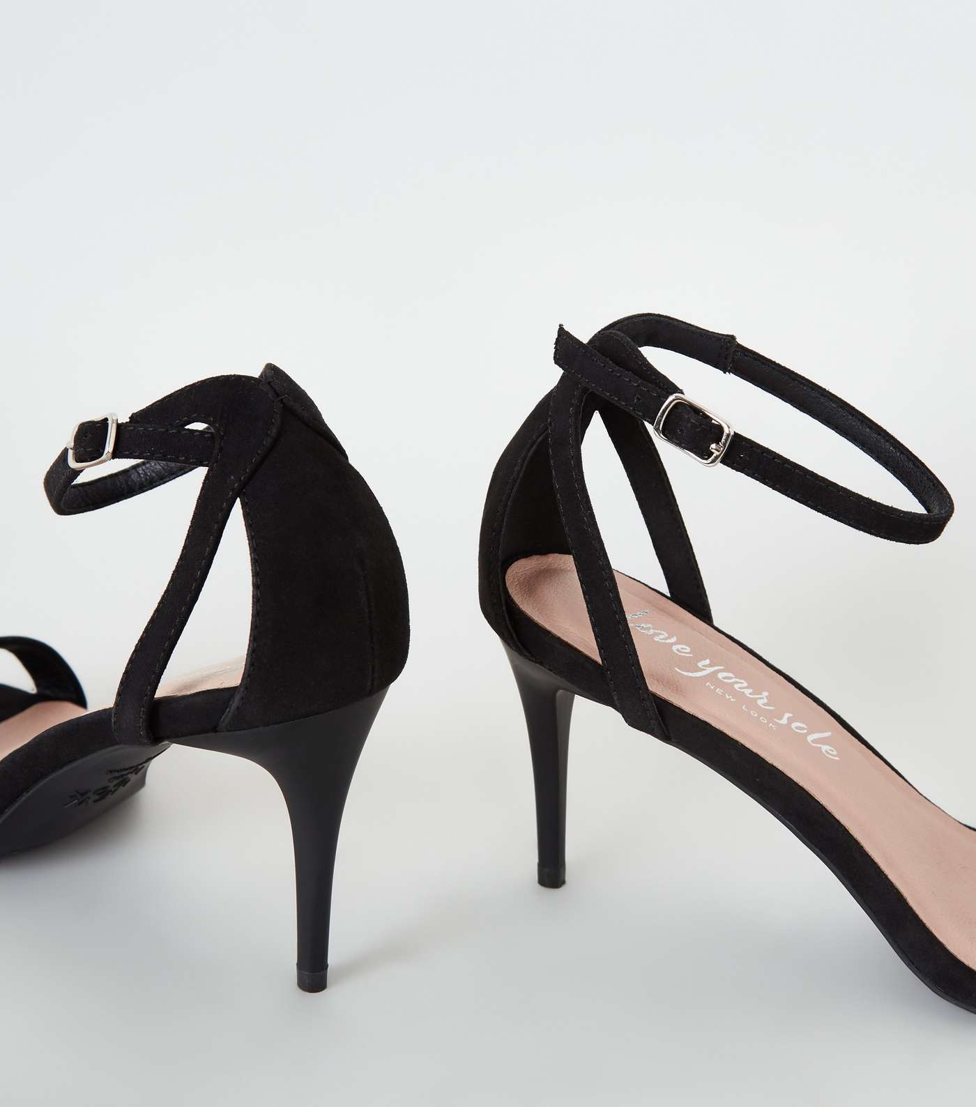 Black Suedette Barely There Stiletto Heels Image 4