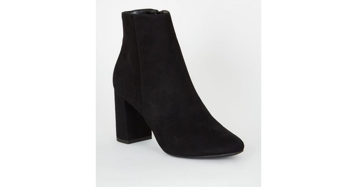 Black Suedette Block Heel Ankle Boots | New Look