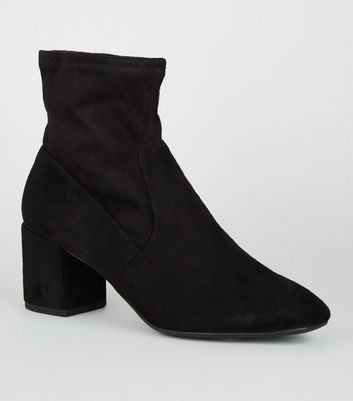 Black Suedette Square Toe Sock Boots 