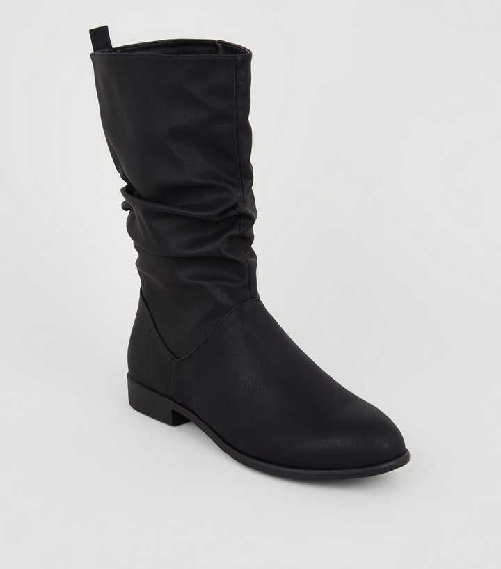 Soda Suede Slouchy Round Toe Mid Calf Flat Boots, 47% OFF