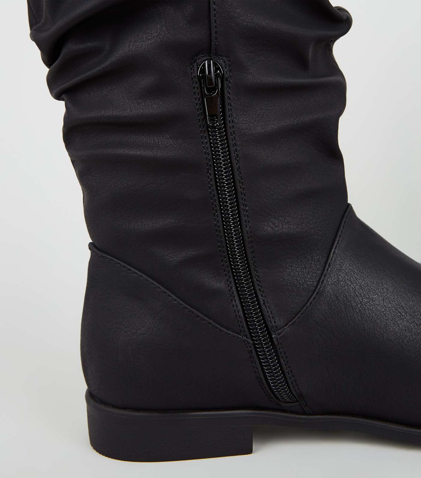 Black Leather-Look Slouch Calf Boots Image 4