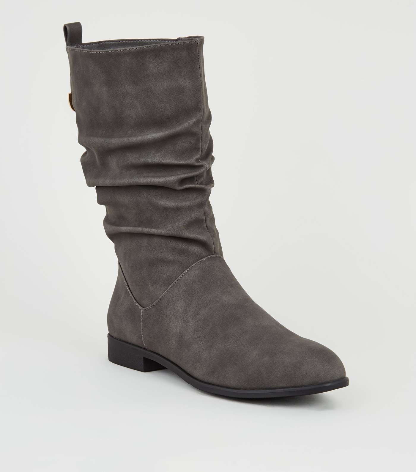 Grey Suedette Slouch Calf Boots