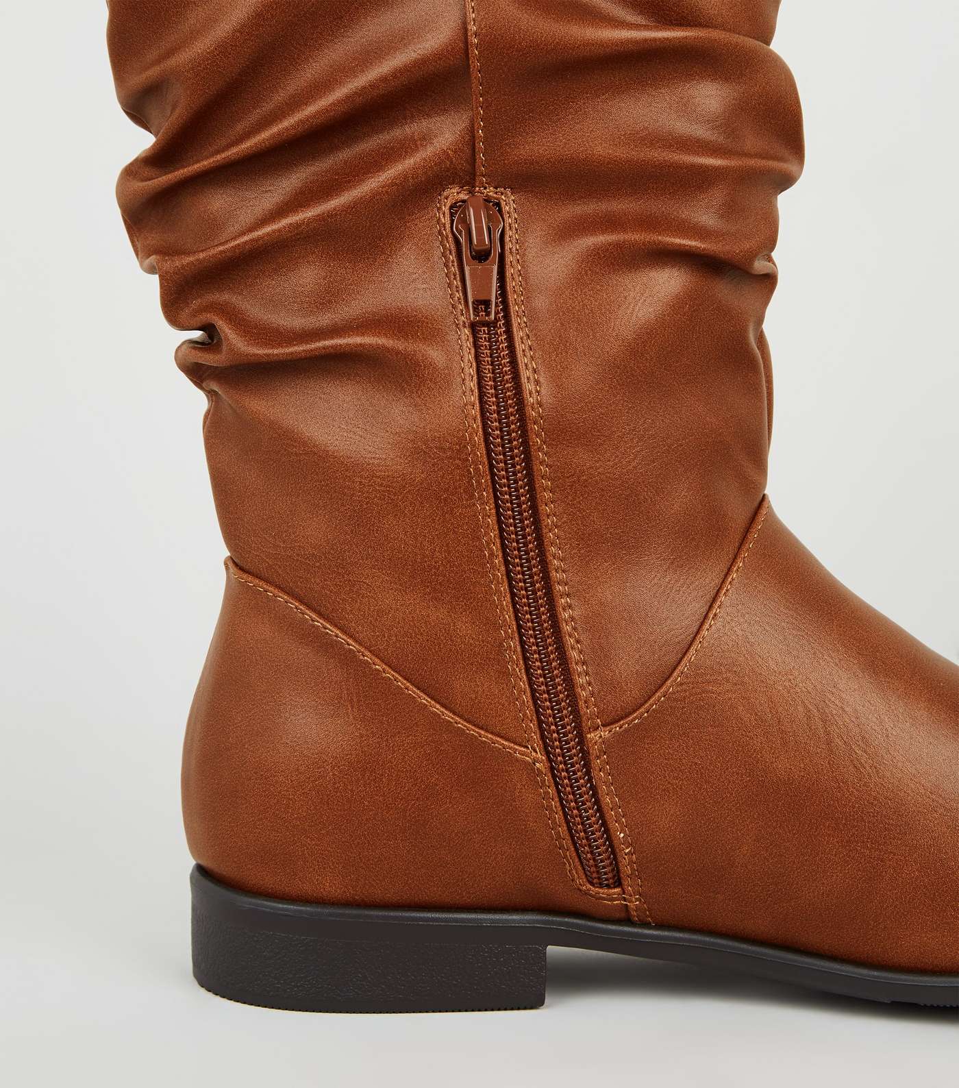 Tan Leather-Look Slouch Calf Boots Image 4