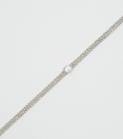 Silver Faux Pearl Chain Choker