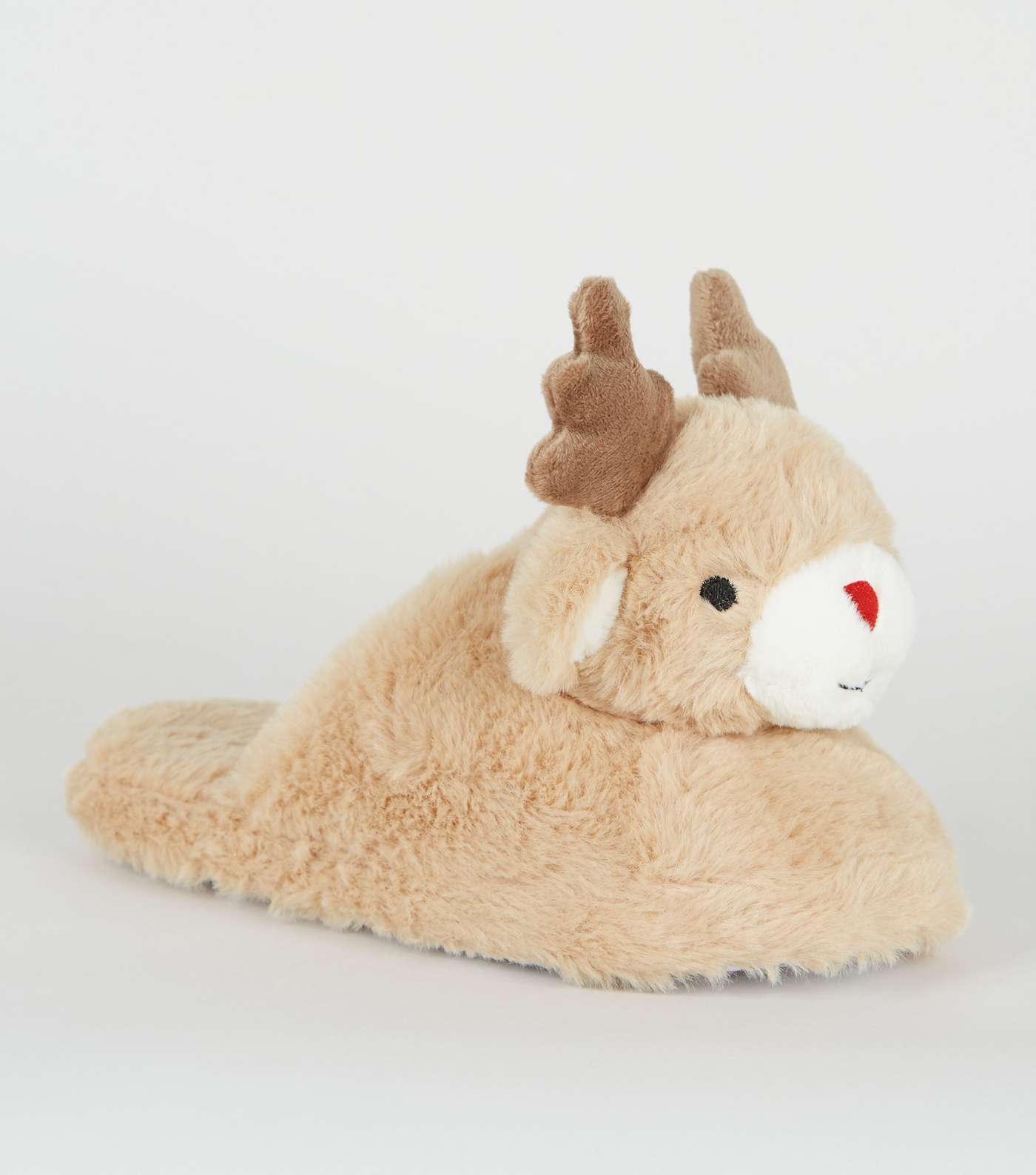 Girls Tan Faux Fur Christmas Reindeer Slippers