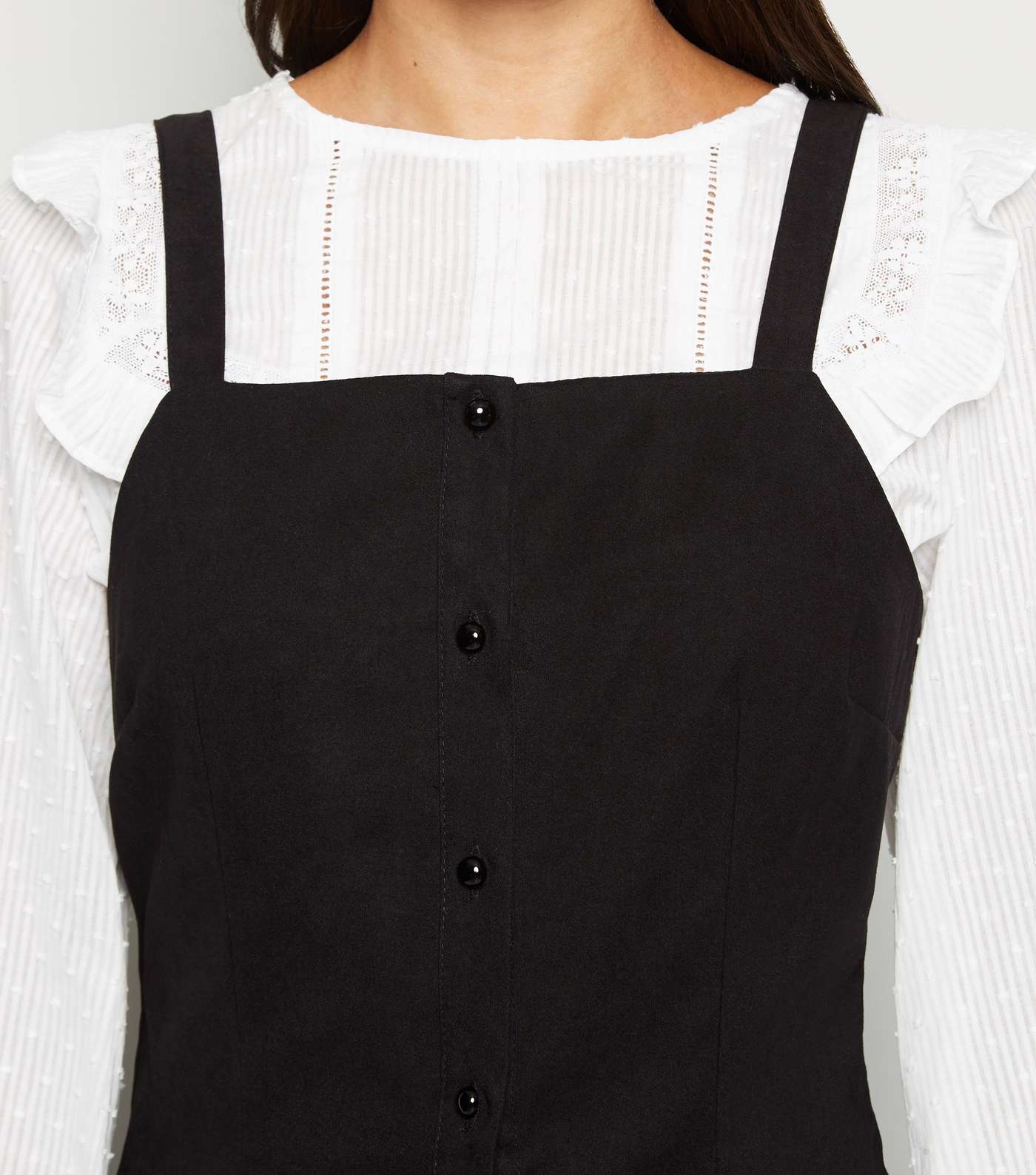 Mela Black Button Up Pinafore Dress Image 2
