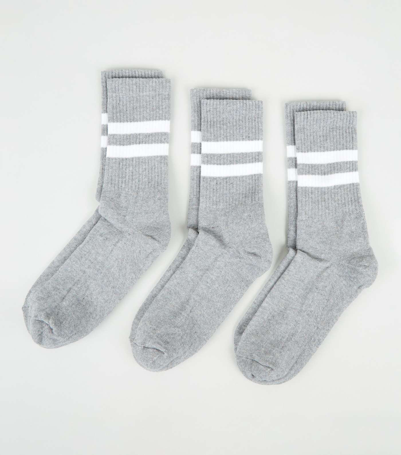 3 Pack Grey Marl Sports Stripe Socks