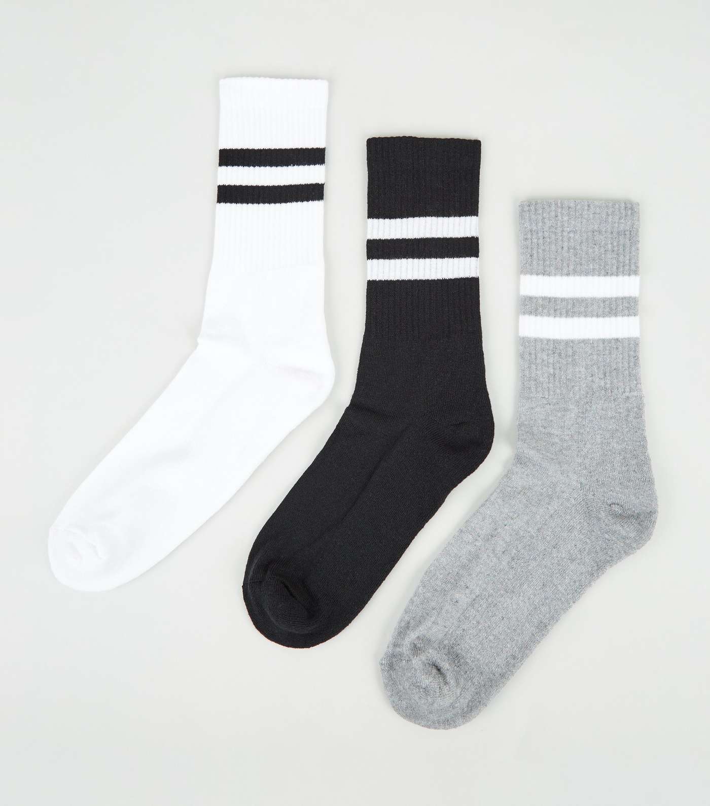 3 Pack Black and White Sports Stripe Socks