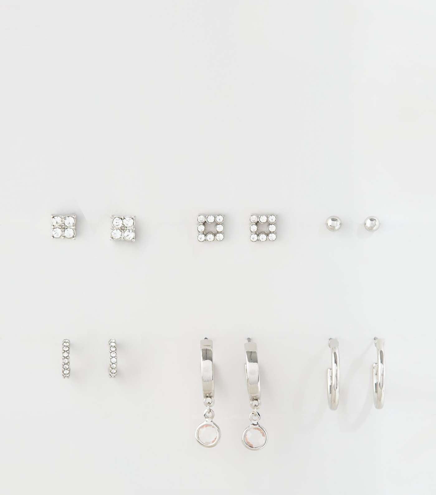 6 Pack Silver Diamanté Mixed Earrings