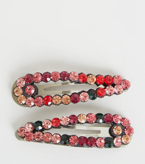 Mehrfarbige Haarspangen mit Schmucksteinen, 2er-Pack