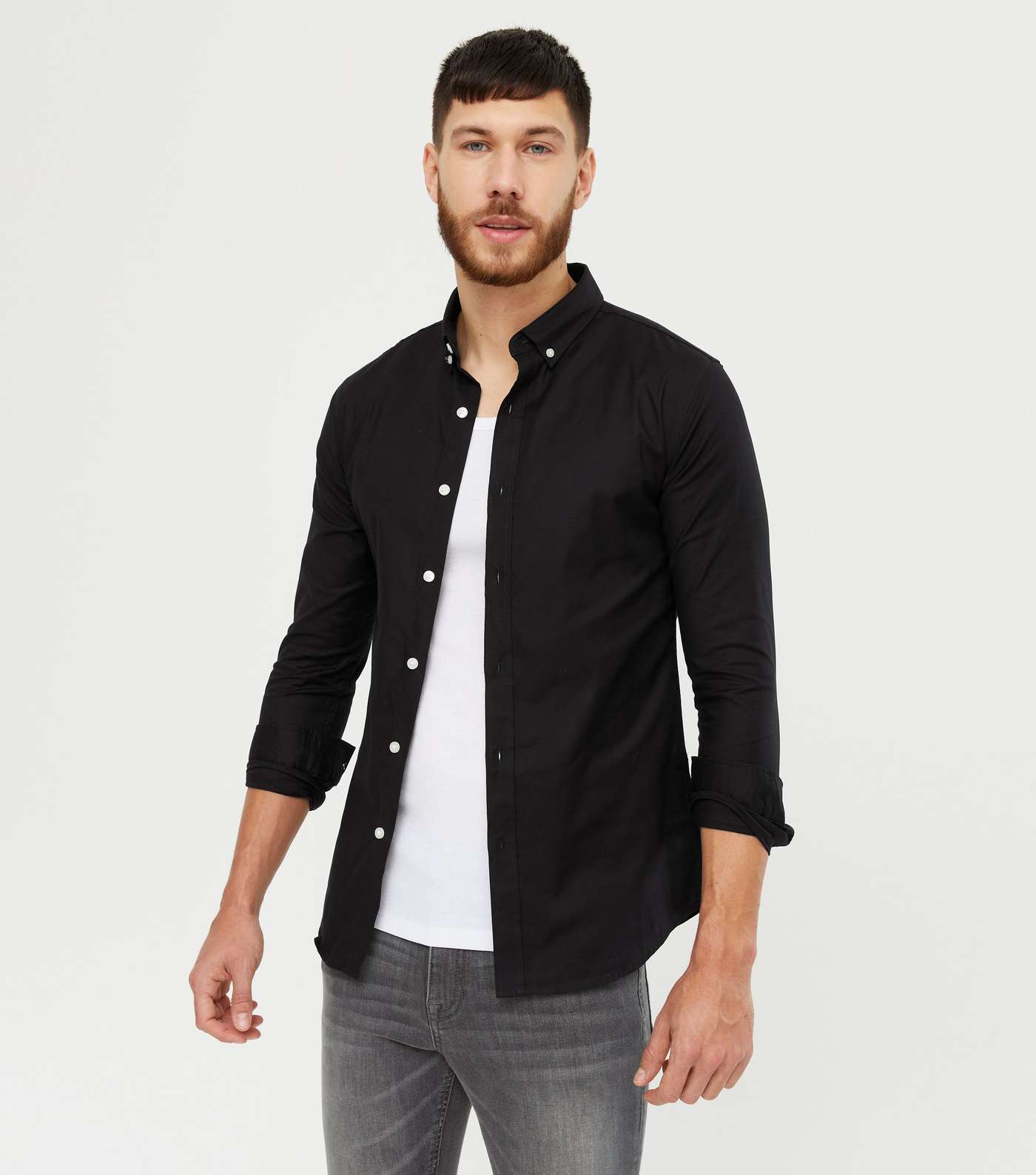 Black Long Sleeve Muscle Fit Oxford Shirt