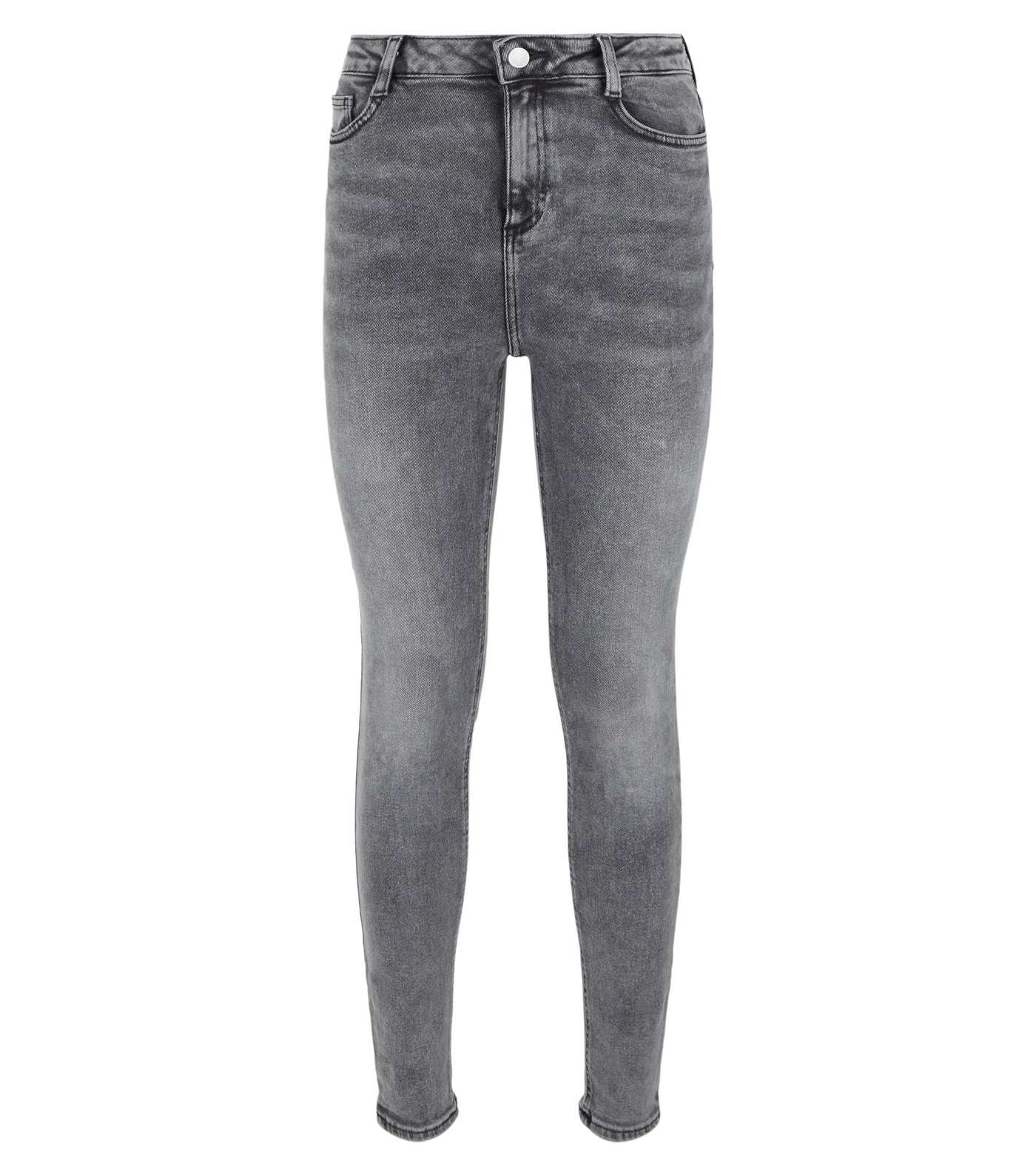 Dark Grey Acid Wash High Waist Super Skinny Jeans Image 4