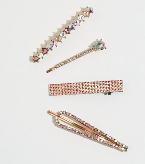 Mehrfarbige Haarspangen mit variierendem Strass, 4er-Pack