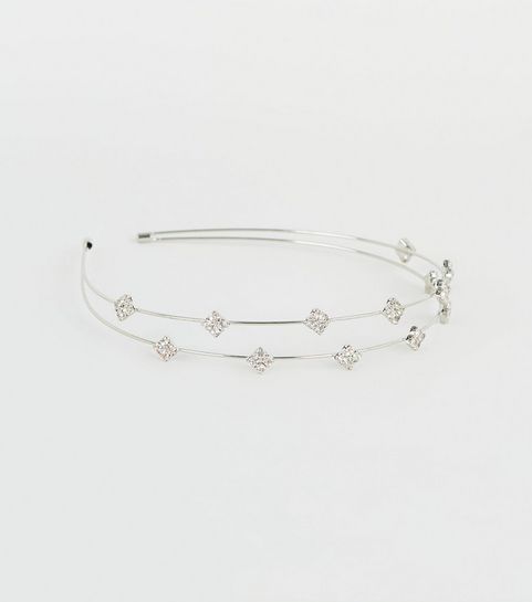 Silberfarbener Haarreif mit doppelten Bügeln und Strass