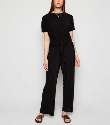 Image of Black Plissé Tie Front Top New Look
