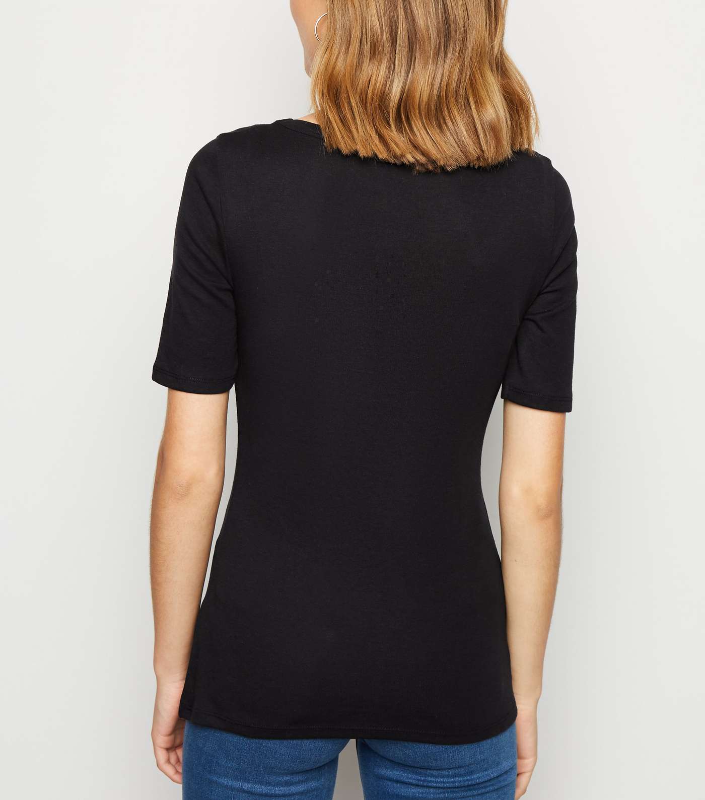 Black Ribbed Scoop Neck T-Shirt Image 3