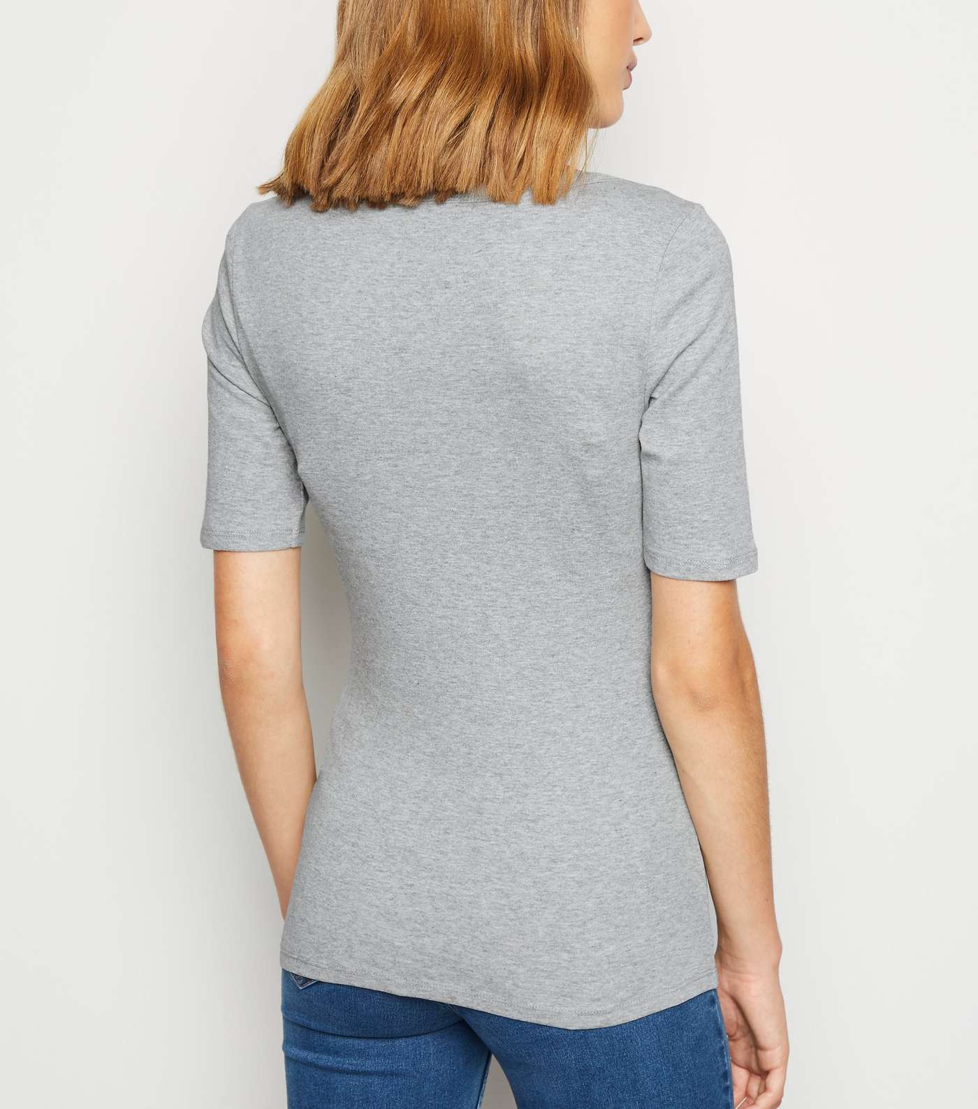 Grey Marl Ribbed Scoop Neck T-Shirt Image 3