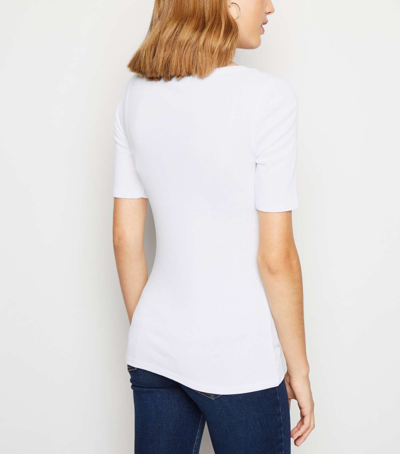 White Ribbed Scoop Neck T-Shirt Image 3