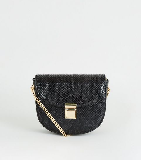 Black Faux Snake Saddle Bag