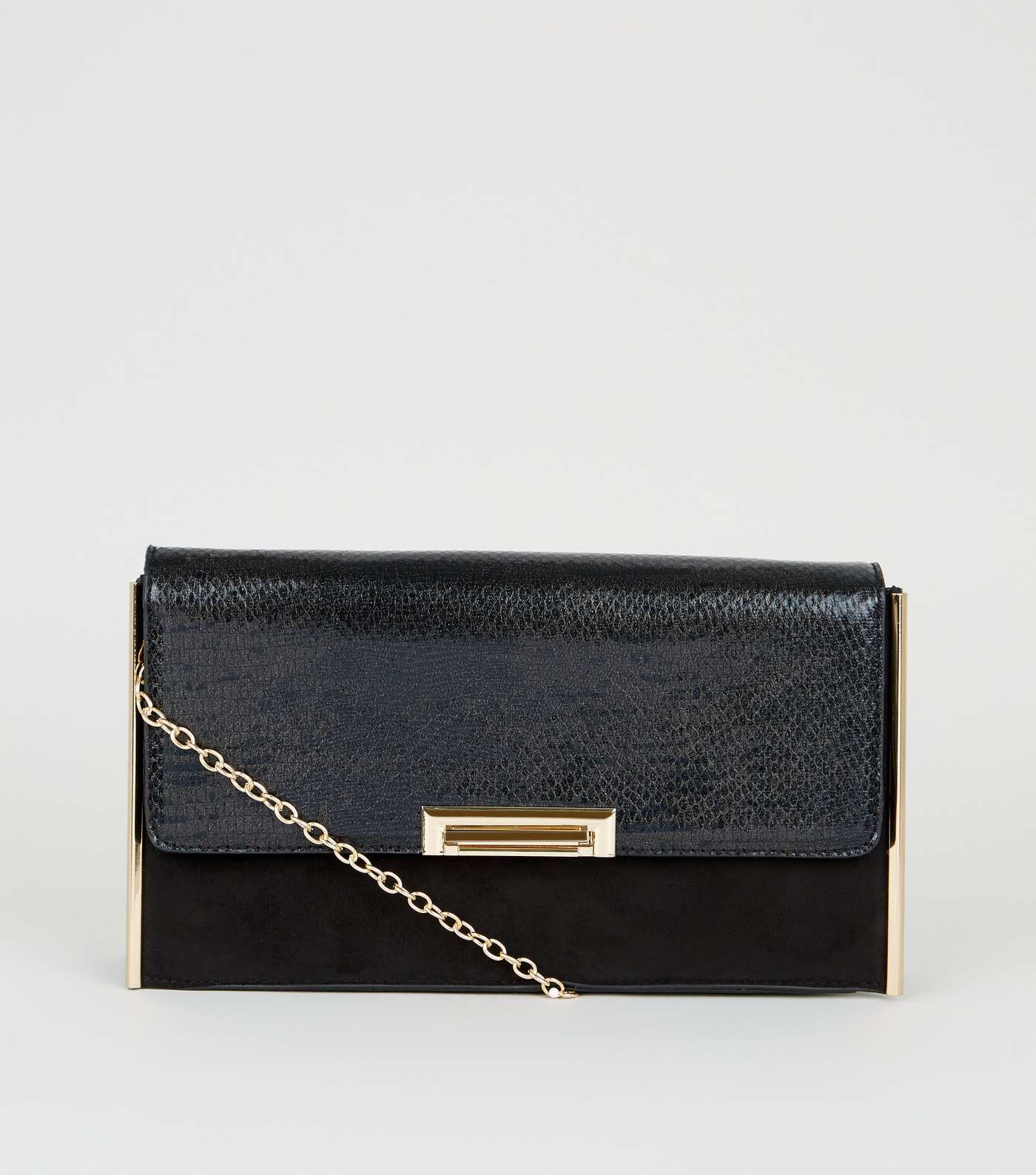 Black Faux Snake and Suedette Clutch Bag