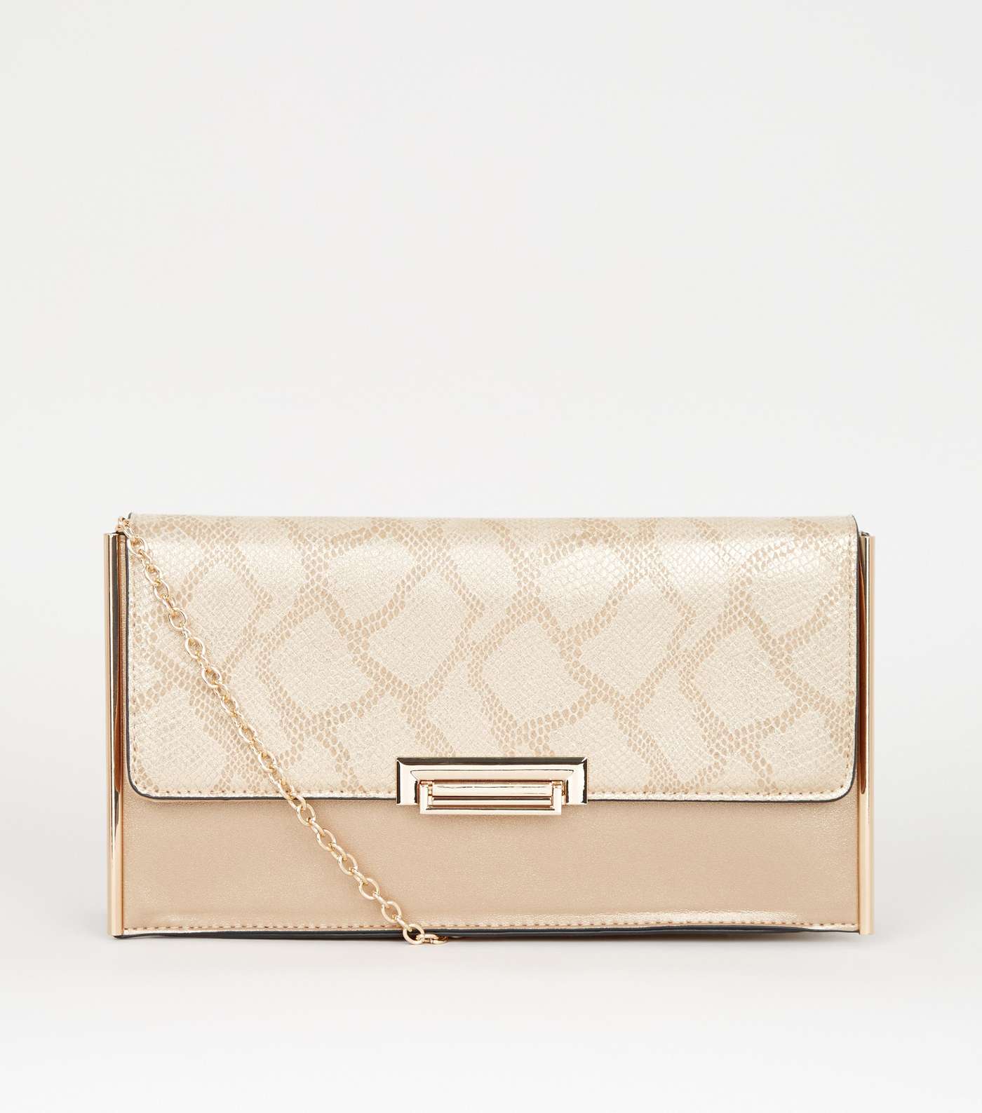 Gold Faux Snake Structured Clutch Bag