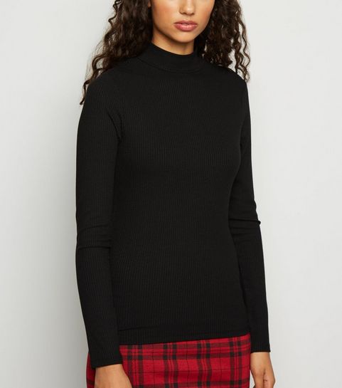 Black Ribbed Turtleneck T-Shirt