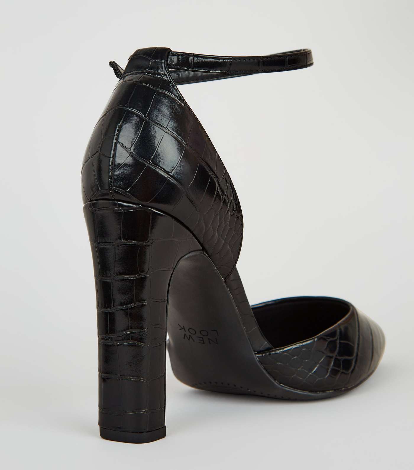 Wide Fit Black Patent Faux Croc Court Shoes Image 4