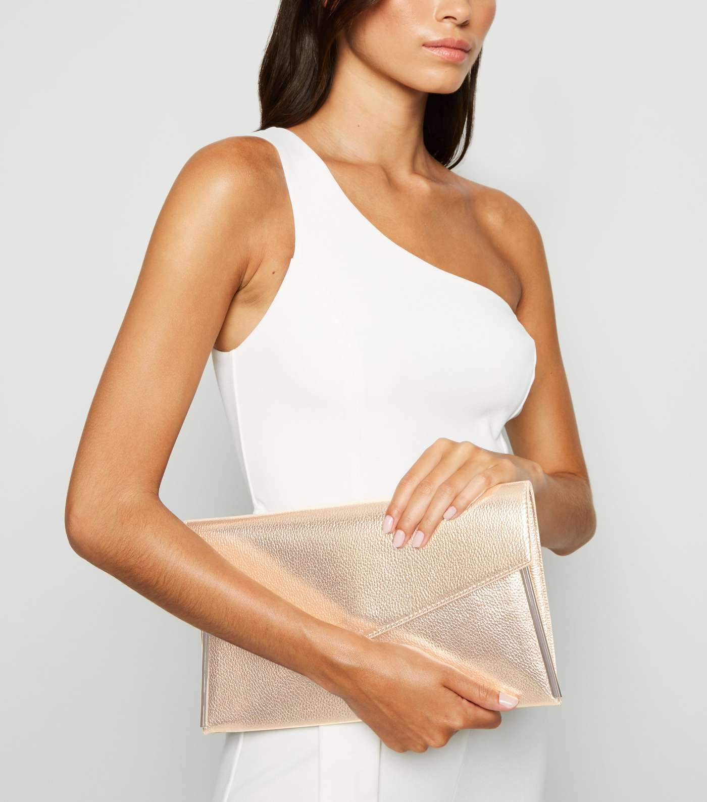 Rose Gold Leather-Look Asymmetric Clutch Image 5