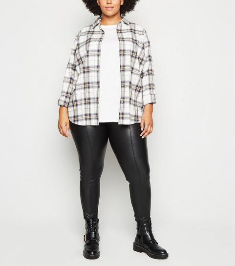 Curves Black Coated Leather-Look Leggings 