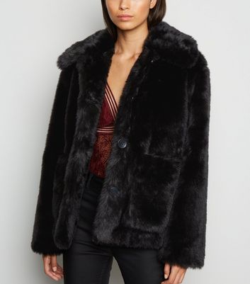 new look black faux fur coat