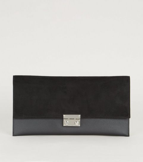 Black Suedette and Leather-Look Clutch