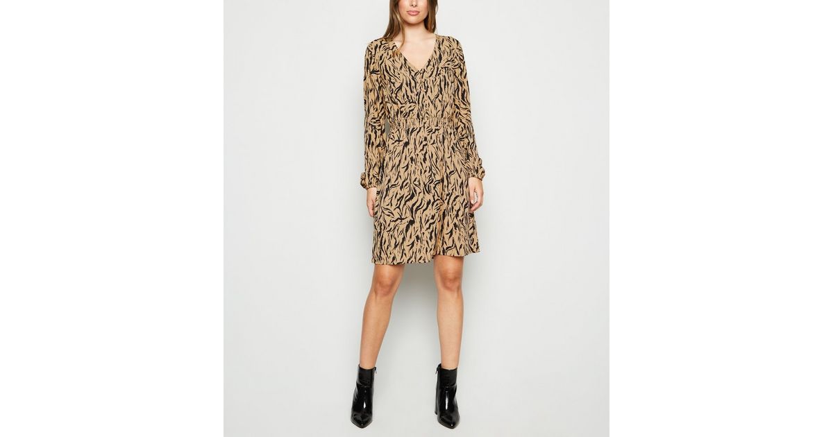 Tall Brown Tiger Print Long Sleeve Dress New Look
