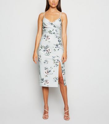 Light Grey Floral Wrap Midi Dress | New Look