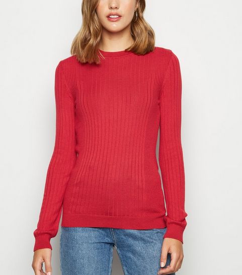 Red Ribbed Fine Knit Jumper