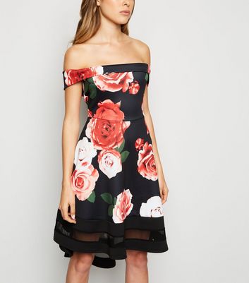 black floral bardot dress