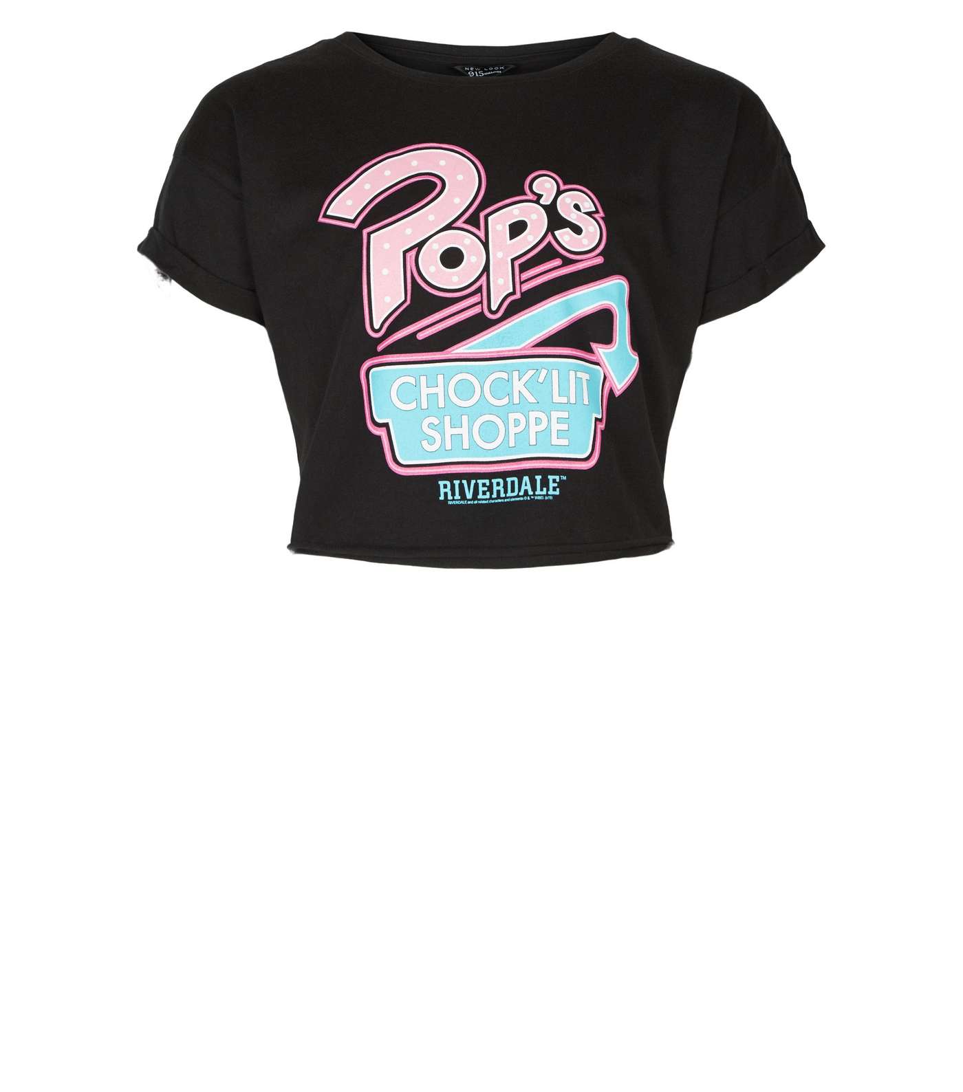 Girls Black Riverdale Pop's Logo T-Shirt Image 4