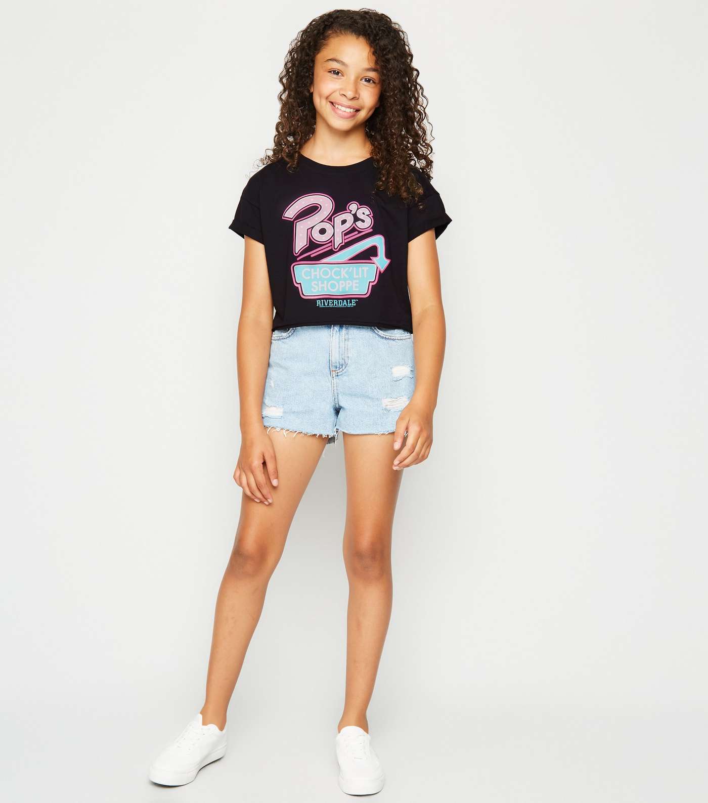 Girls Black Riverdale Pop's Logo T-Shirt Image 2