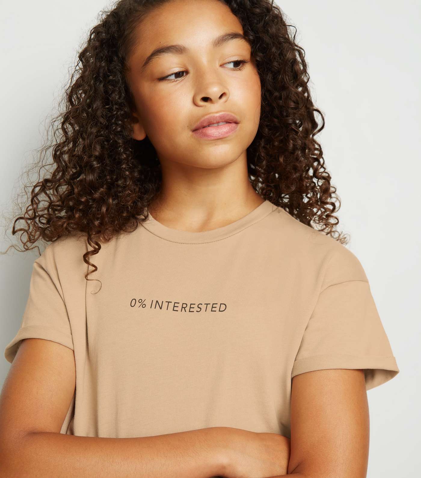 Girls Camel 0% Interested Slogan T-Shirt Image 3