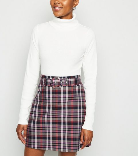Pink Check Buckle Mini Skirt