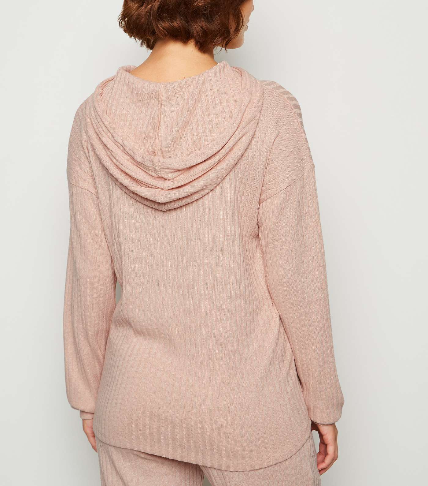 Maternity Pale Pink Ribbed Fine Knit Hoodie Image 5