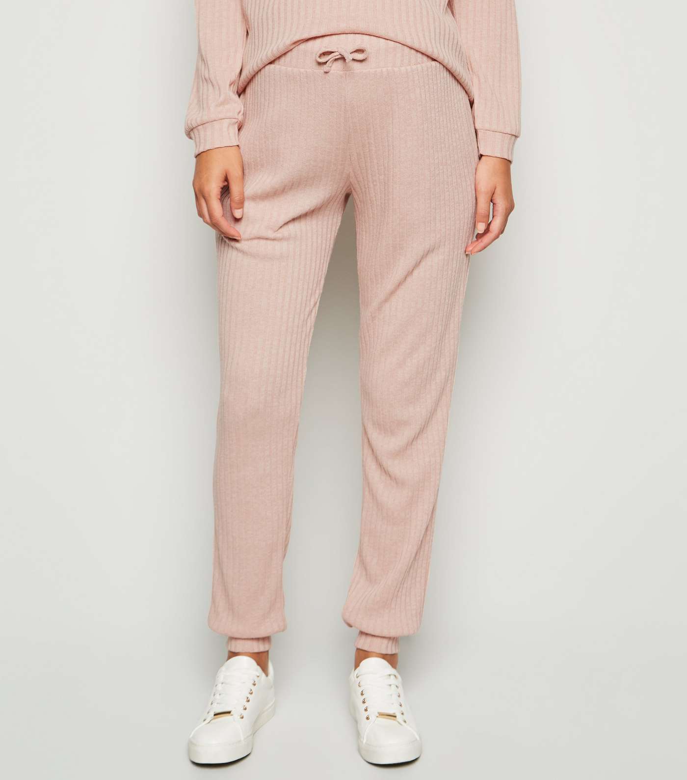 Maternity Pale Pink Ribbed Fine Knit Joggers Image 2