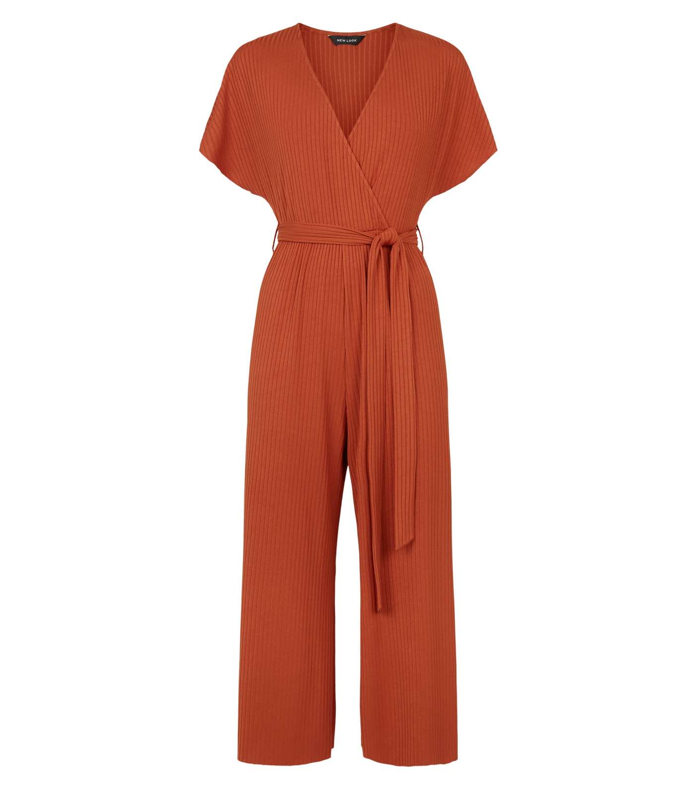 Rust Ribbed Jersey Wrap Jumpsuit Image 4