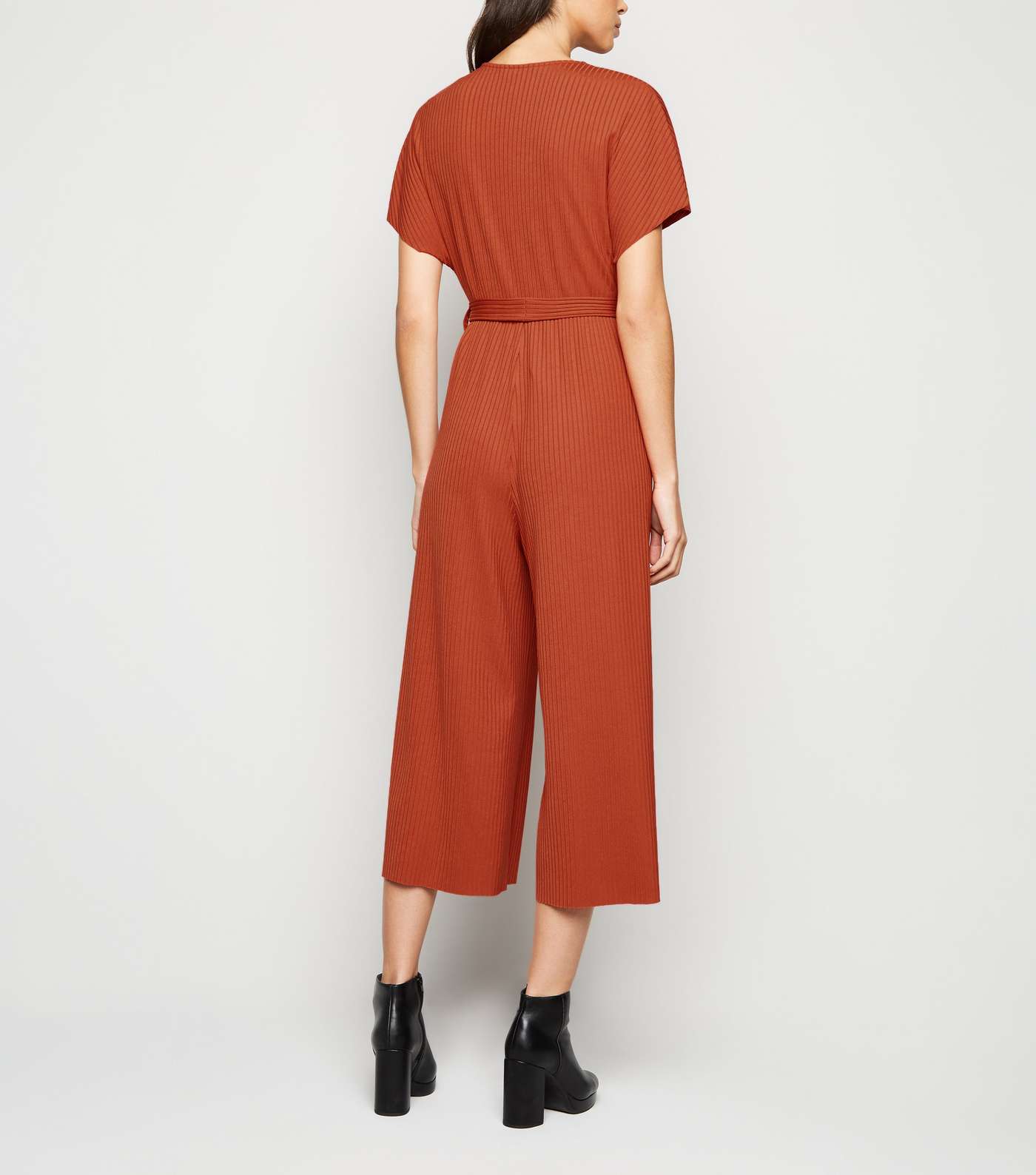 Rust Ribbed Jersey Wrap Jumpsuit Image 2
