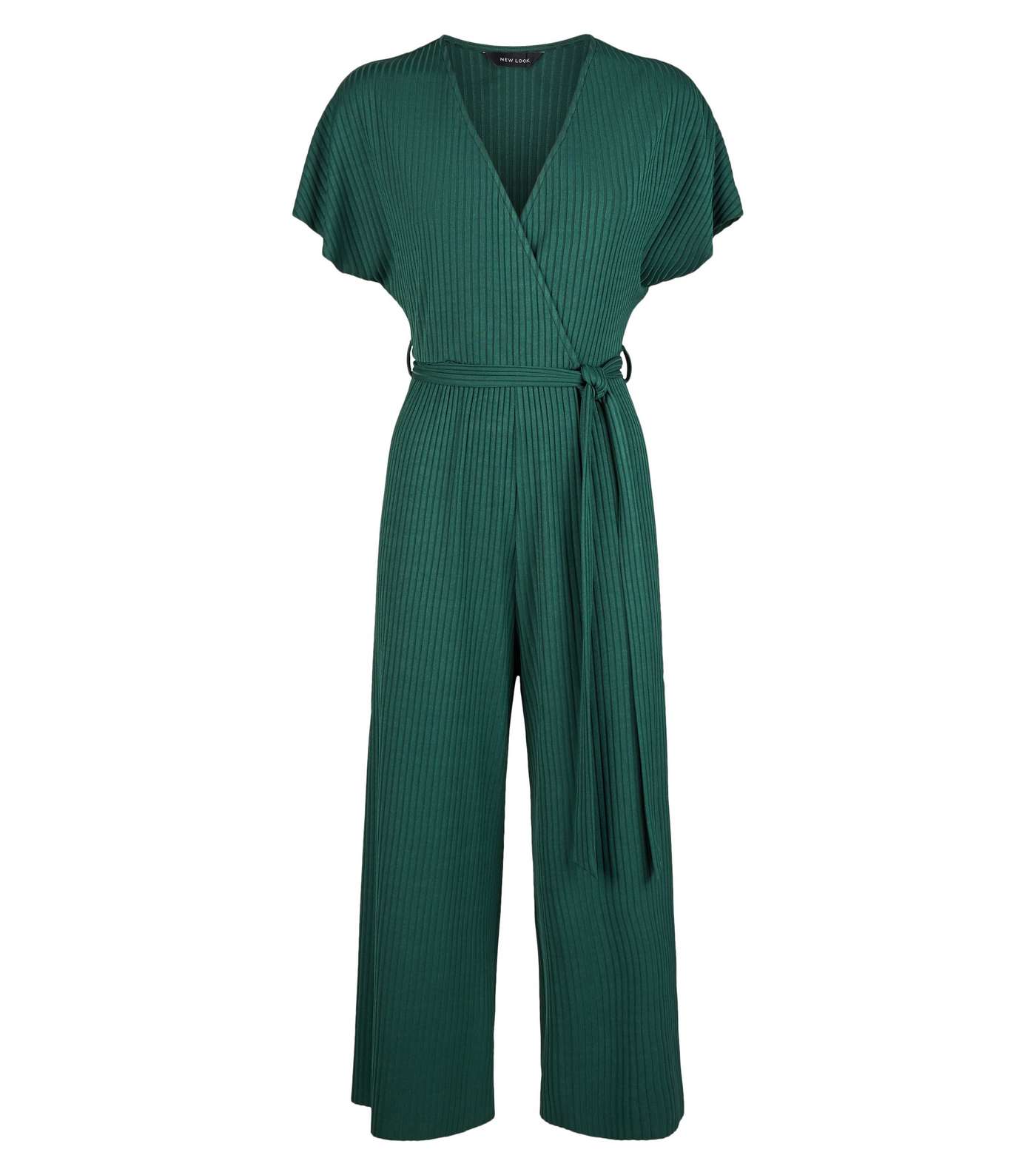 Dark Green Ribbed Jersey Wrap Jumpsuit Image 4