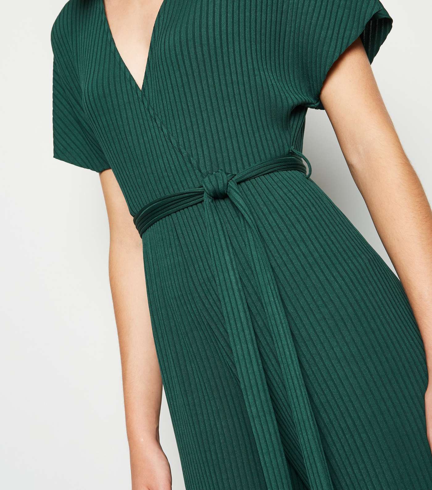 Dark Green Ribbed Jersey Wrap Jumpsuit Image 2