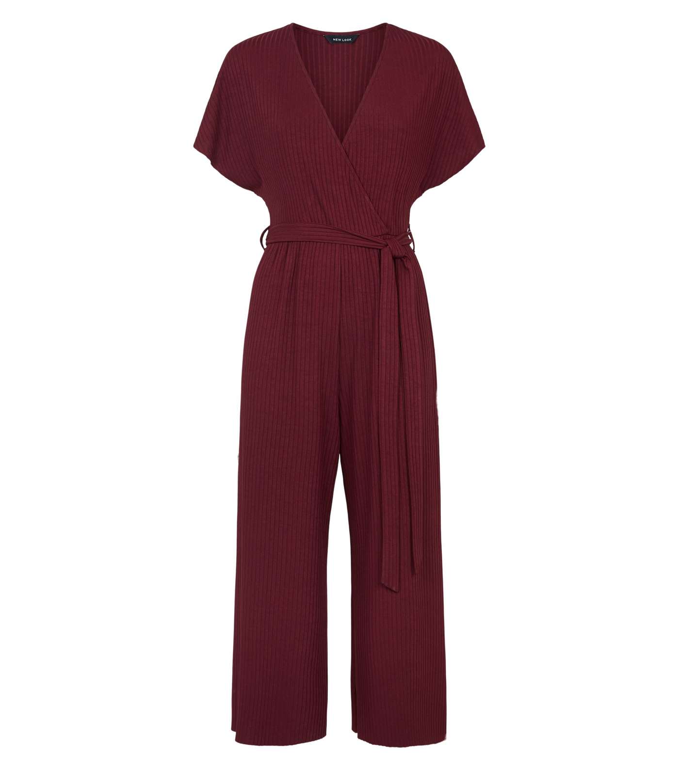 Burgundy Ribbed Jersey Wrap Jumpsuit Image 4
