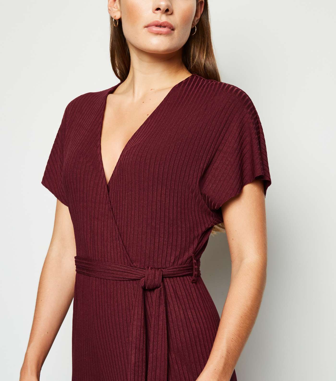 Burgundy Ribbed Jersey Wrap Jumpsuit Image 2