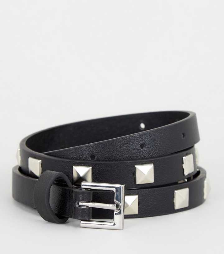 Double Black Pyramid Stud Belt